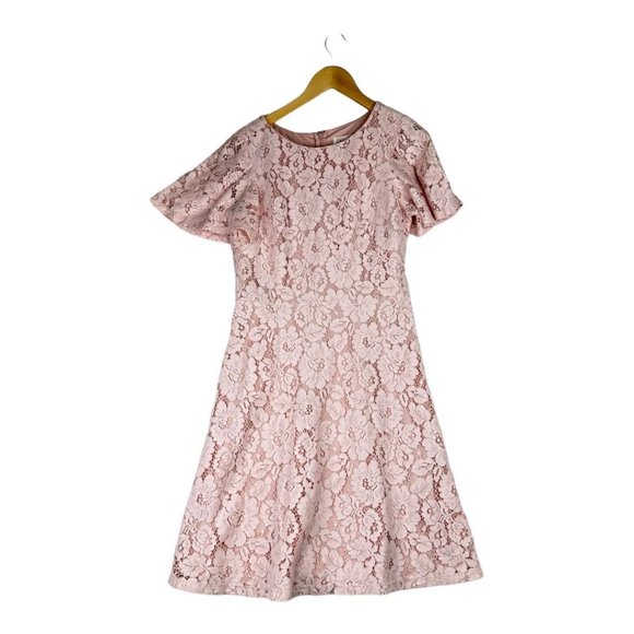 Eliza‎ J All Over Lace Cap Sleeve Short Dress sz 10 Dusty Pink - Picture 1 of 8